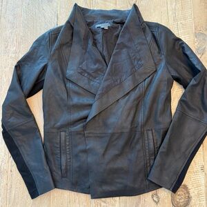 Vince Open Front Black Leather Jacket XS
